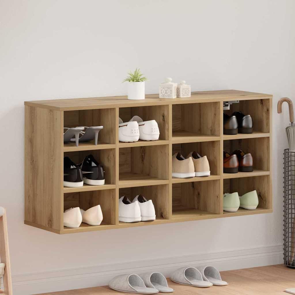 Cabinet à chaussures chêne artisanal 103x30x51 cm avec 12 étagères de rangement