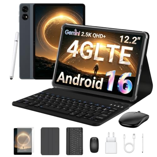 BESTTAB Android 16 Tablet 12 Zoll mit Tastatur, 48GB+256GB, 4G LTE/5G WiFi – Ansicht 1