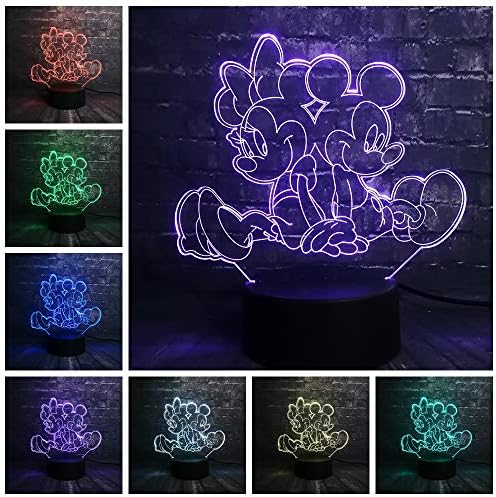 Mickey Minnie Mouse Friends LED Lamp 3D Cartoon for Kid Living Room 7 Color USB Remote Change Night Light Decor Home Mood Bulb Christmas New Year Holiday Xmas Kid Gift for Teenage(Two Minnie Mickey)