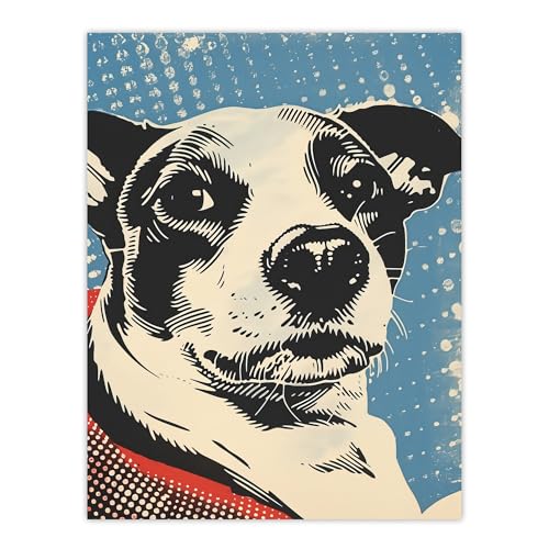 Artery8 Dog Lover Pet Red Blue Lichtenstein Style Living Room Unframed Wall Art Print Poster Home Decor Premium