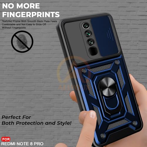 Image of Armor Bumper Back Cover Case for Redmi Note 8 Pro Rotating Camera Cover, Ring Holder & Kickstand | Heavy Duty & 360 Degree Protection Redmi Note 8 Pro Back Cover (Blue)