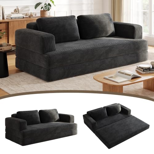 Wumagin Sofá Esquinero Modular en L, Sofa 4 Plazas con función Cama y Chaise Longue Izquierda, Sofá Cama Chaise Longue (Negro)