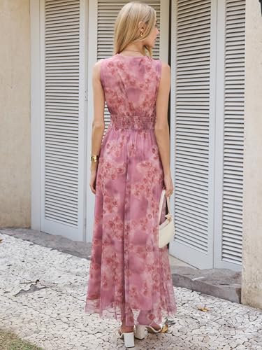 Image of ANRABESS Women's Floral Tulle Wedding Guest Maxi Dress | V Neck Sleeveless,A-Line Elastic Waist,Casual Flowy Formal Boho,Bridal Shower Garden Party Beach Vacation,Summer Fall