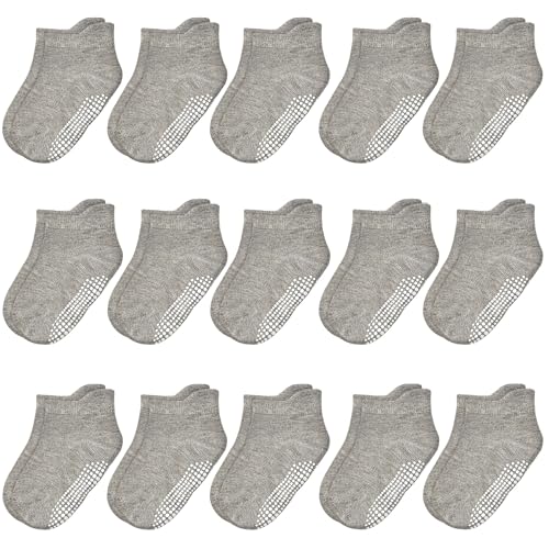 Image of HYCLES 15 Pairs Toddler Socks, Kids Grip Socks for 6-12 Month 1-7 Years Non Slip Ankle Sock for Baby Boys Girls