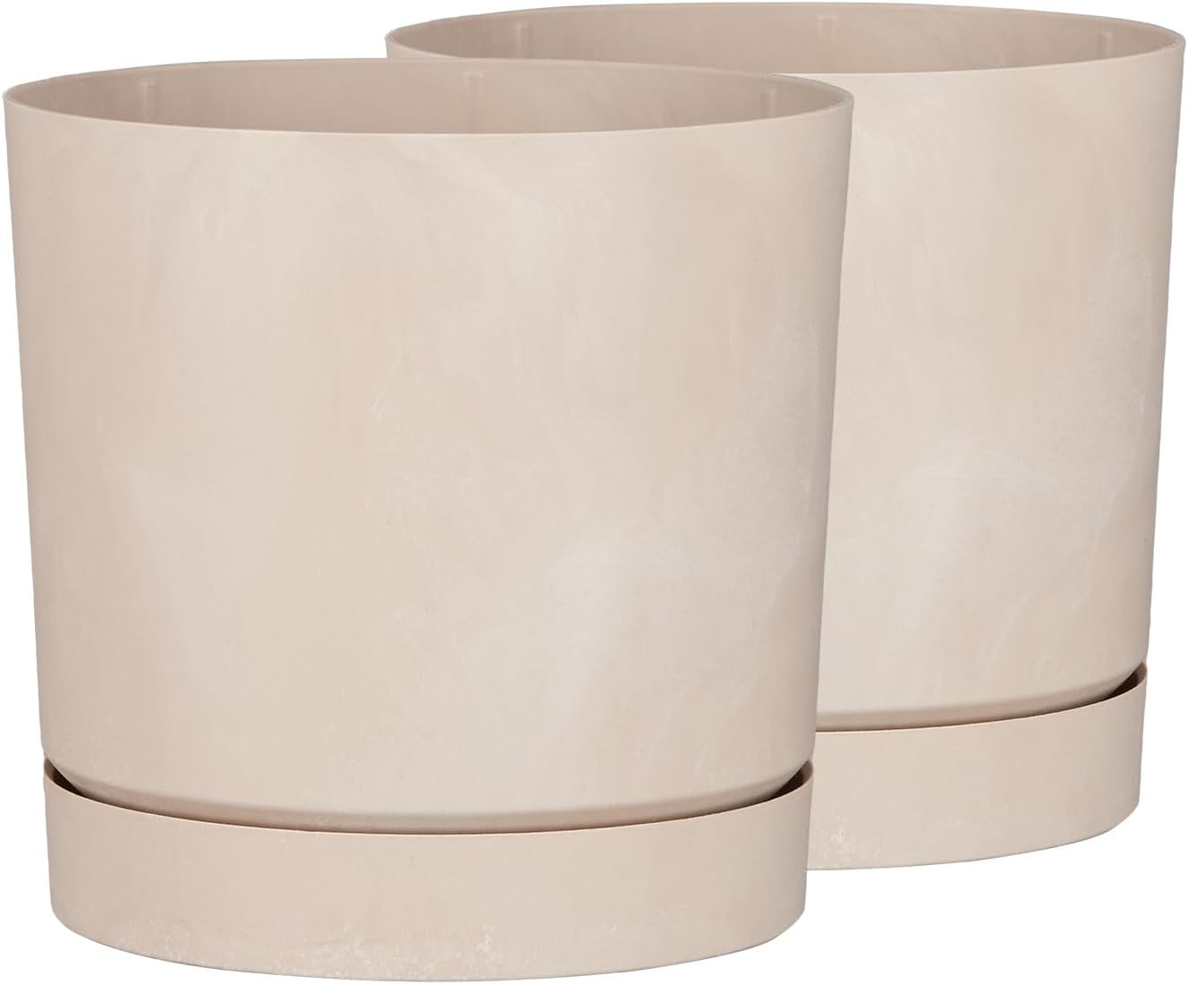 Flower Pot with Saucer, Pack of 2, Decorative Plastic Plant Pot, Modern, Round Shape, for Indoor Use (Diameter 40 cm, (2 Pack) BETO Cream)