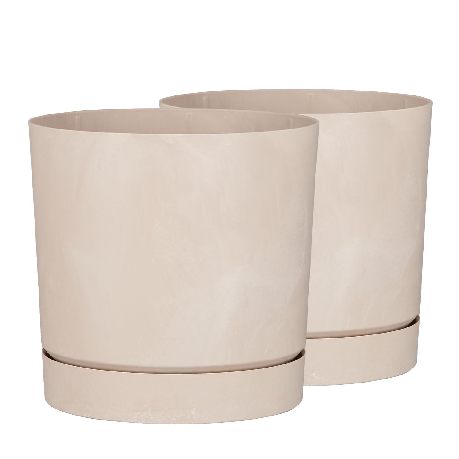 Tymar Blumentopf mit Untersetzer, 2er-Pack, dekorativer Pflanzentopf aus Kunststoff, Moderne, Runde Form, für Innenräume (ø 40 cm, (2pack) BETO Creme)