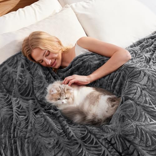 Whale Flotilla Flannel Fleece King Size Blanket for Bed, Soft Fluffy Velvet Bedspread Coverlet with Decorative Vintage Pattern for All Season, Warm and Lightweight, 90x104 Inch, Dark Grey