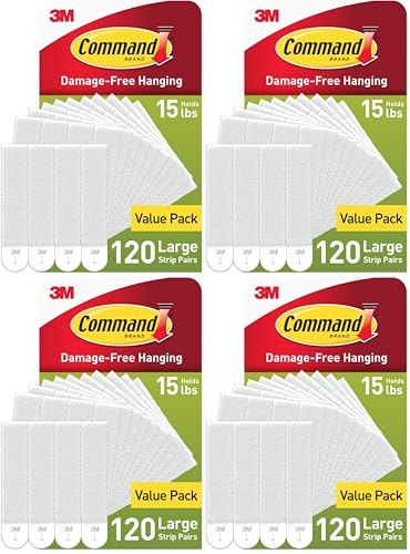 Image of Command 15 lb Large 120 Pairs Picture Hanging Strips (240 Strips), Damage-Free Hangers for Picture Frames, No Tools Required, Great for Home Room Wall Decor, White Adhesive (Pack of 4)
