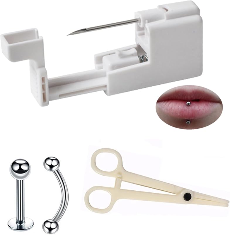 Kit Orglace para Piercing Corporal com Pistola, Pinça e Joias, 6 Unidades