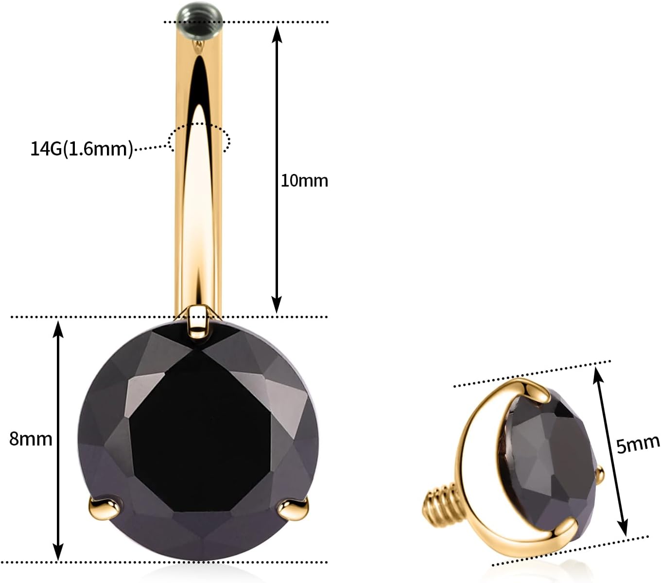 PEAKLINK Titanium Belly Button Ring 14G Belly Jewelry Navel Bar Internally Threaded Belly Barbell with Double Cubic Zircon Navel Jewelry Navel Belly Piercing for Women 8 10 12 14mm - Image 2