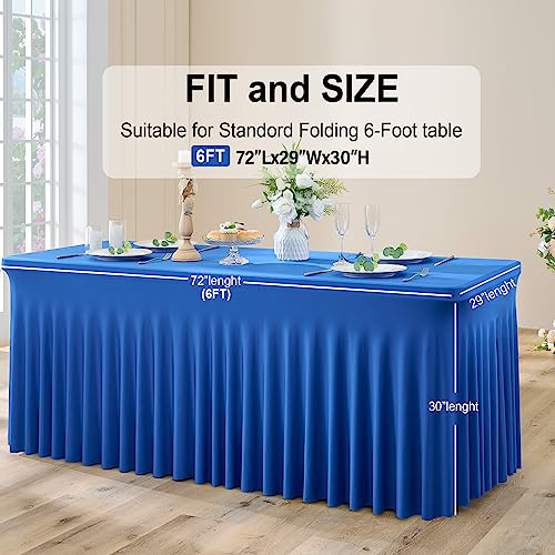 Image of Outpain 6ft Spandex Table Cloth for Standard Folding Tables-6Pack Royal Blue Table Cloth Table Protector for Party, Wedding, Cocktail, Banquet, Festival