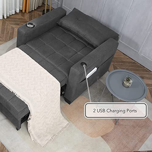 Duraspace 39" Sleeper Chair 3-In-1 Convertible Chair Bed Pull Out Sleeper Chair Beds Adjustable Single Armchair Sofa Bed With Usb Ports, Side Pocket, Cup Holder For Small Space (Charcoal Gray) #TOP4