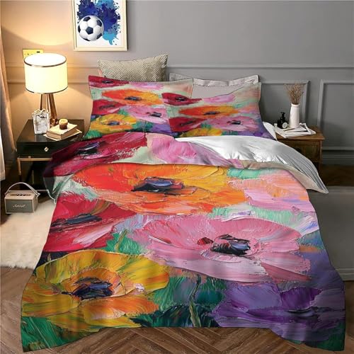 Housse de couette fermeture éclair 140x200cm parure de lit microfibre fleur abstraite - 6