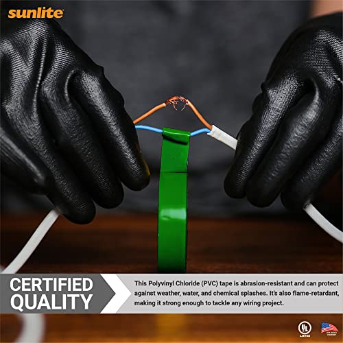 Sunlite 41412-Su 10-Pack Pvc Electrical Tape, 60 Feet X 0.75 Inches, For Splicing, Protecting, And Insulating Wires, Abrasion Resistant, Flame Retardant, Weatherproof, Ul Listed, Green #TOP4