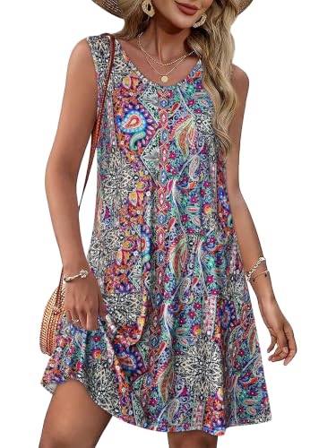 Image of elescat Womens Summer Dresses Casual V Neck Sleeveless Pockets Beach Loose Tank Sundress 2026