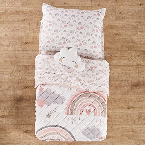 Levtex Baby - Rainbow Dreams Toddler Bed Set - Pink, Grey, Taupe, Tan And Coral - Rainbow Theme - 5 Piece Set - Quilt, Fitted Sheet, Flat Sheet, Pillow Case, Decorative Pilow #TOP2