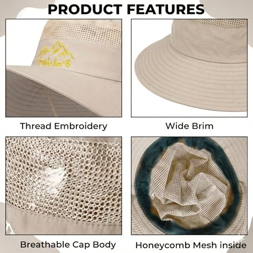 Image of Kraptick Headwear Hat - Lightweight Sun Hat with Foldable Boonie Cap Travellero Round Hat for Travel, UV Protection Summer Cap & Chin Strap with Adjustable Toggle for Secure Fit