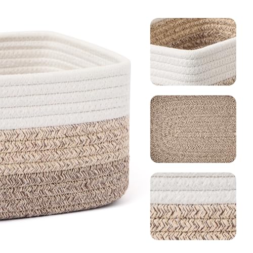 MiniArk Small Storage Baskets for Organizing | Closet Organizer Bins | Shelf Toy Basket | Woven Rope Baskets | Cube Decorative Box | Shallow Basket |11.5x7.5x4.7”| 3 Packs Gradient Brown