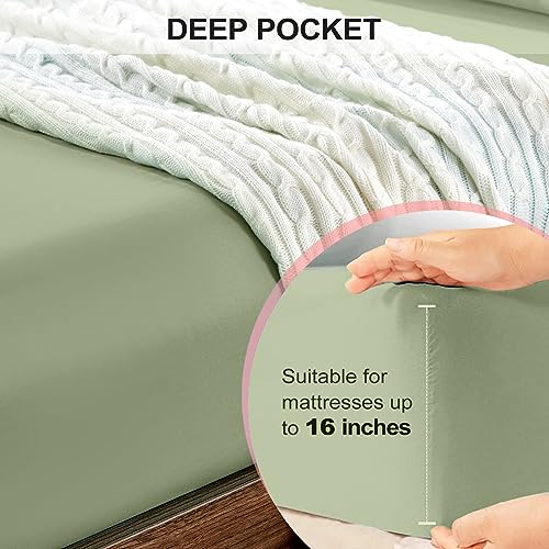 FreshCulture King Fitted Sheet Only 2 Pack - Hotel Quality Fitted Sheet King Size - Ultra Soft & Breathable - Brushed Microfiber - Deep Pocket - Cooling Fitted Sheets for King Size Bed (Sage Green)