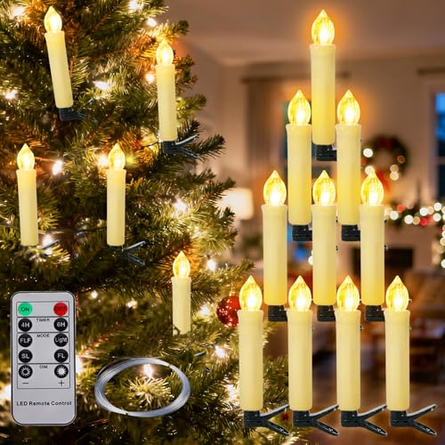 BUOAZR 10 Stück LED Weihnachtskerzen, Flammenlose Flackern Schwebende...