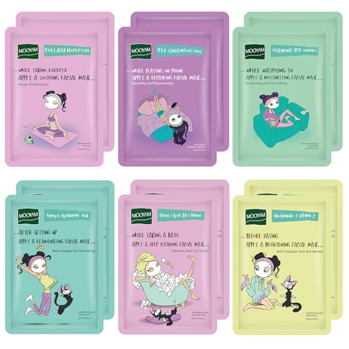 Face Masks Skincare Set for Girl,Moisturizing Collagen Facial Masks for Women Home Spa,Hyaluronic Acid Face Mask for All Skin Types,Day Night Facial Mask Deep Cleaning,Oil Contral 25ml (12Pack)