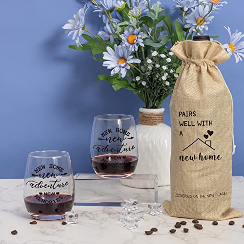 House Warming Gifts New Home, Housewarming Gift Stemless Wine Glass & Bottle Gift Bag Set For Newlywed Couple, Women, Friends, New Homeowner, Unique New Home Gifts For Home, Realtor Gift For Clients #TOP6