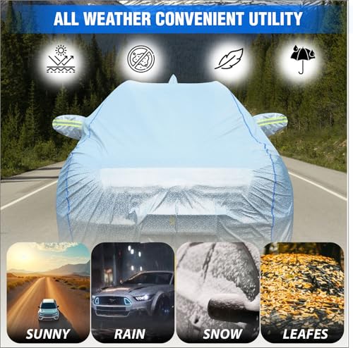 Image of Car Body Cover for Mahindra XUV 3XO, 100% Waterproof, Heat-Resistant with Mirror & Antenna Pockets, Soft Cotton Lining, Triple Stitched, Green Reflector (Reflective Silver)