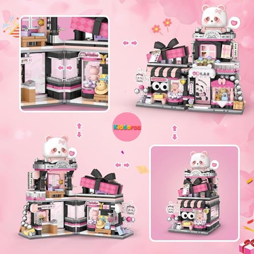 Image of Kawaii Panda Gift Shop Mini Building Blocks Set, 938+ PCS Cute Street View Architecture Model Kit for Teens & Adults 14+ | Mini Brick Collectible Decor Toy | 1 Year Manufacturing Warranty