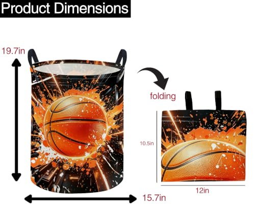 Image of ESSME Basketball Laundry Basket,Sport Hamper Collapsible Canvas Waterproof Storage Bin, Cute Hamper,Gift Baskets(Basketball)