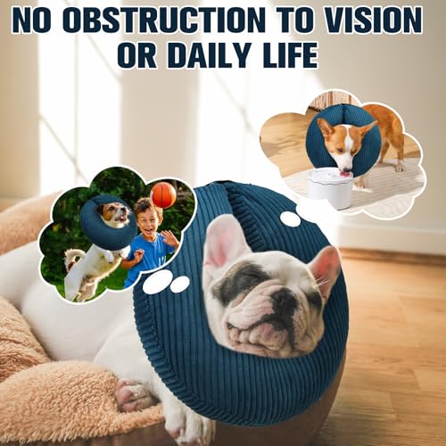 Image of BINGPET Inflatable Dog Cone Collar Alternative After Surgery,Soft Recovery Cone for Dogs to Stop Licking,Dogs Blow up Protective Neck Donut ECollars Adjustable for Large Medium Small Pet, Navy Blue L