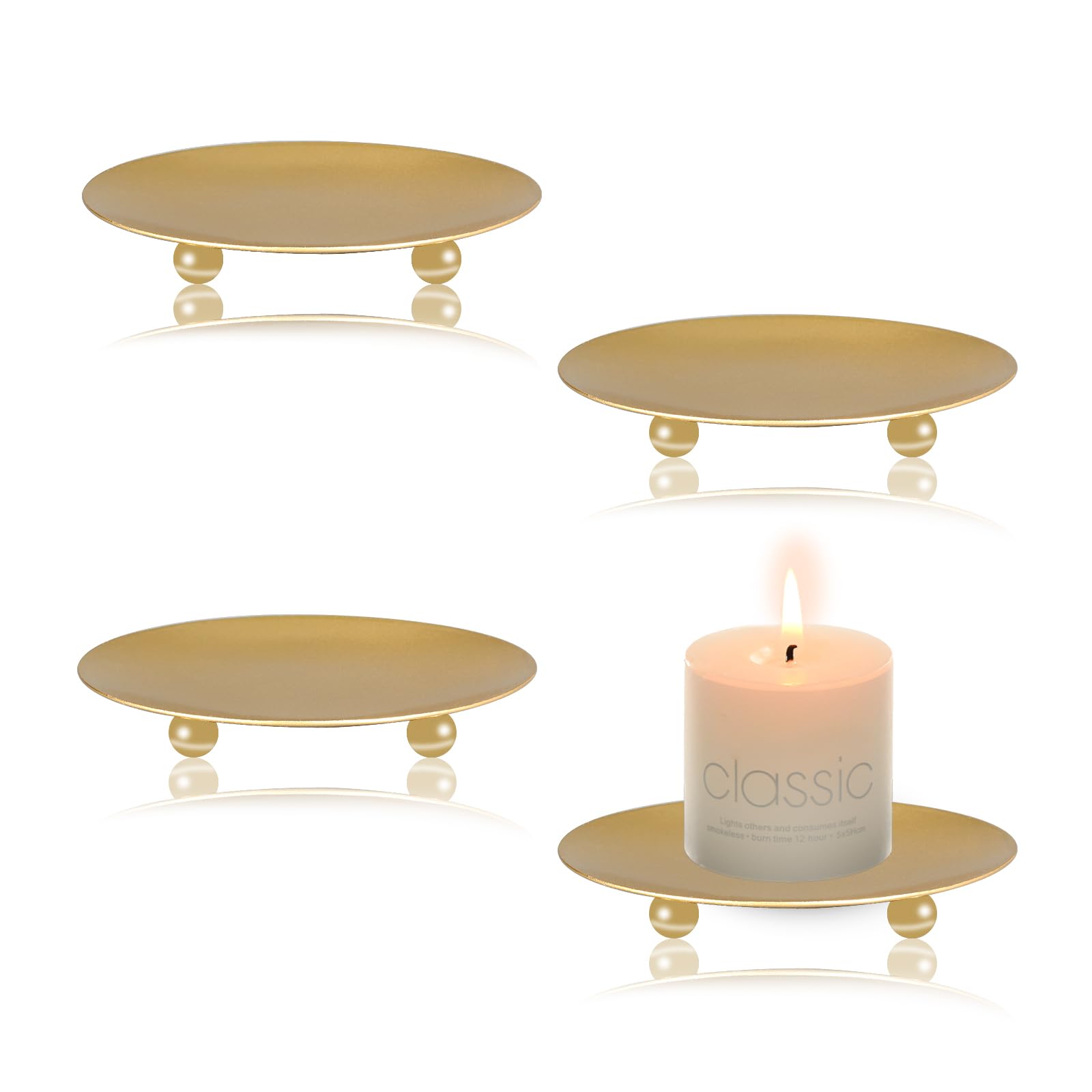 YoHyien 4 Piezas Portavelas de Metal 9 cm, Candelabros para Velas, Porta Velas Decorativas, Retro Soporte Velas, Candelabros Decorativos para Navidad, Boda, Oración, Fiesta en Casa, y Cena (Dorado)