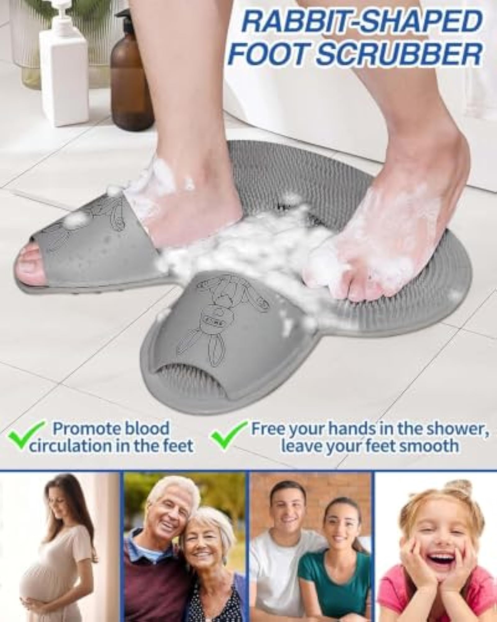 Rabbit Shape Silicone Foot Cleaning Mat with Suction Cups, Fun Design