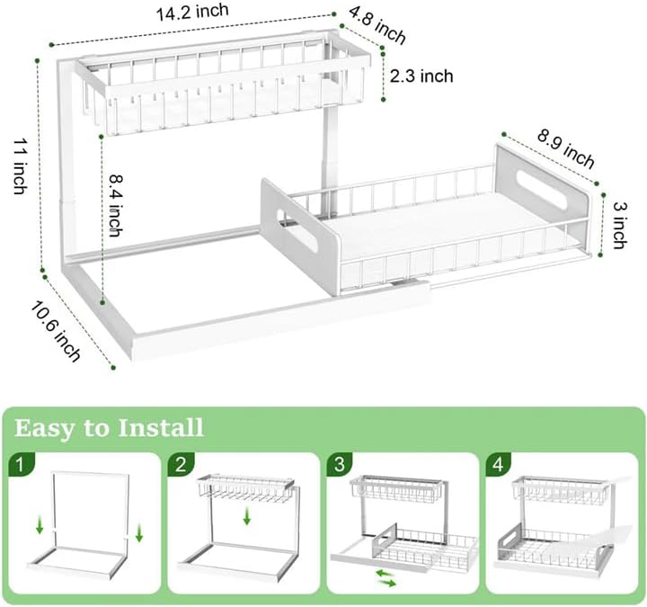 Under Sink Organizer 2-Pack White Slide Out Drawer 2 Tier Organizer Under Cabinet Kitchen Bath