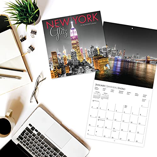 Image of Graphique 2022 New York Glitz Wall Calendar | 12 inch x 12 inch | Thick Paper | Home & Office Organizer | Large Monthly Grid | 3 Languages & Marked Holidays | 4 Month Preview Page for 2023