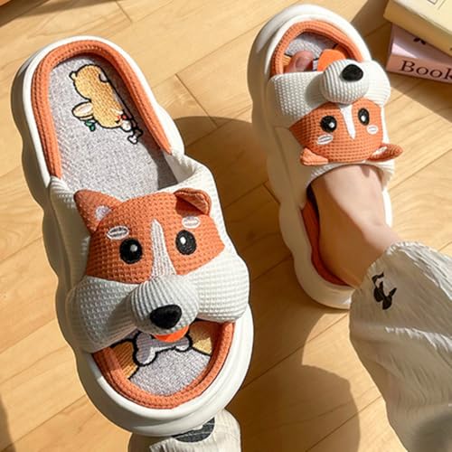 Cute Animal Women's Men's Open Toe Slippers - Warm Non-Slip Thick Sole Sandals Comfy Memory Foam House Shoes Indoor Outdoor(38/39 EU, Corgi)2