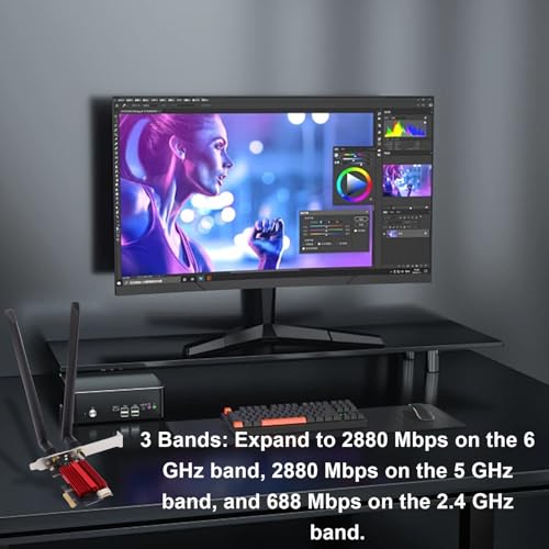 Tarjeta inalámbrica Cuifati WiFi 7 PCIe, 6400 Mbps, banda 6G 5G 2.4G, adaptador de red de escritorio con antenas duales de 8dBi miniatura 2