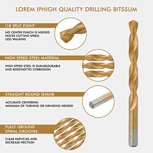 BeHappy Drill Bit Set 99 Pcs, 1/16"-3/8" Titanium Twist Drill Bit Set, Drill Bits for Metal and Wood, High Speed Steel Drill Bit Set for Wood Plastic Aluminum Alloy Drilling