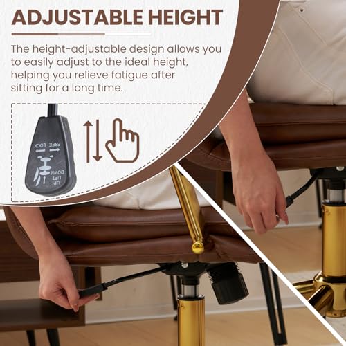 MOJAY Mid-Back Ergonomic Leather Office Desk Chair, Modern Upholstered Computer Chair, Executive Office Chair with Arms, Swivel Adjustable Rolling Chair with Gold Base (Brown) - Image 5