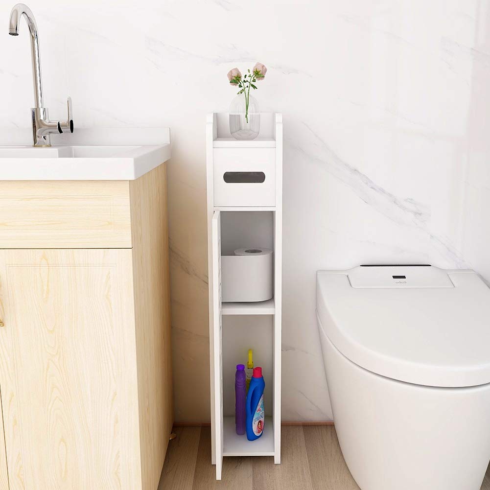 Small Bathroom Cabinet Storage Cabinet Floor Cabinet with Doors and Shelves,Bathroom Organizer Shelves,by The Toilet Organizer White