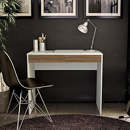 Escrivaninha Tijuca com 2 Gavetas Branco e Castanho Politorno