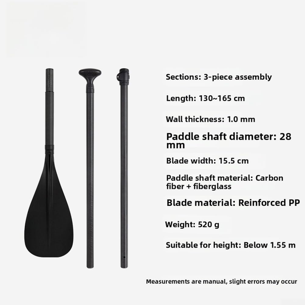 Remo de semicarbono, fibra de carbono ligera para remo de kayak, ajustable 130-165 cm para niños menores de 1,55 m, agarre ergonómico para surf y deportes acuáticos