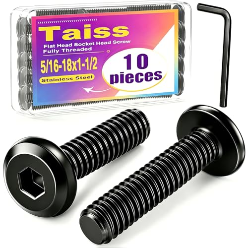 Taiss 10pcs 5/16-18x1-1/2 Flat Head Socket Head Screw,Furniture Bolts,Furniture Screws 304 Stainless Steel,1/4 Bolts Black Zinc Plated Fully Threaded,Countersunk Connector Screws with Hex Spanner