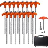 15x Zeltheringe,Drehbare Zeltheringe mit Gewinde,Felsboden-Erdnägel für Camping,mit Adapter für Akkuschrauber, mit Nagelzieher, Robuste Stahl-Heringe für Camping und Outdoor(orange)