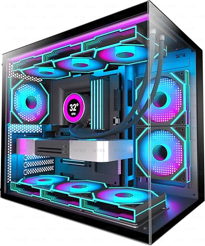 HYXN H3(2026) PC Gehäuse ATX – Vorinstalliert mit 6 Infinity Mirror PWM ARGB-Lüftern, Kompakter ATX Dual Kammer Mid Tower Gaming PC Gehäuse, 360MM Rad Unterstützung,mit Type-C 3.2 (Schwarz)