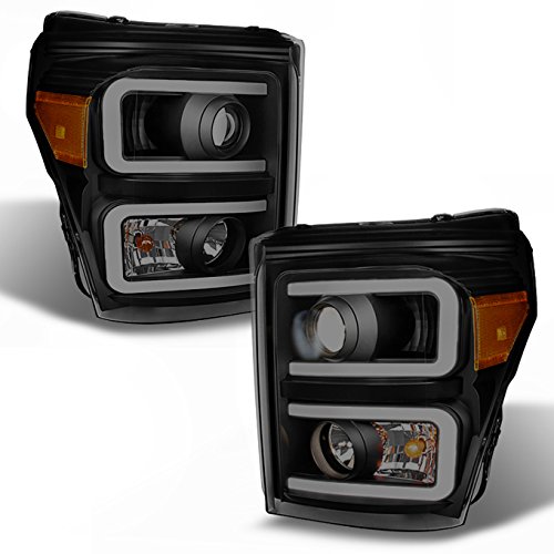AKKON - For F-Series SuperDuty Pickup Truck Black Smoked Dual LED Tube Projector Headlights Replacement