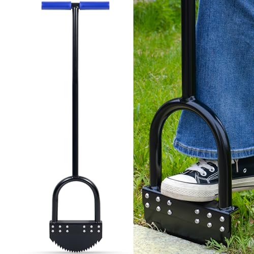 CKLT One-Piece 41in Manual Edger Lawn Tool with Spring Steel Blade Manganese Steel Border Edger for Landscaping Rustproof Half Moon Edger with Rubber Handle for Garden Maintenance