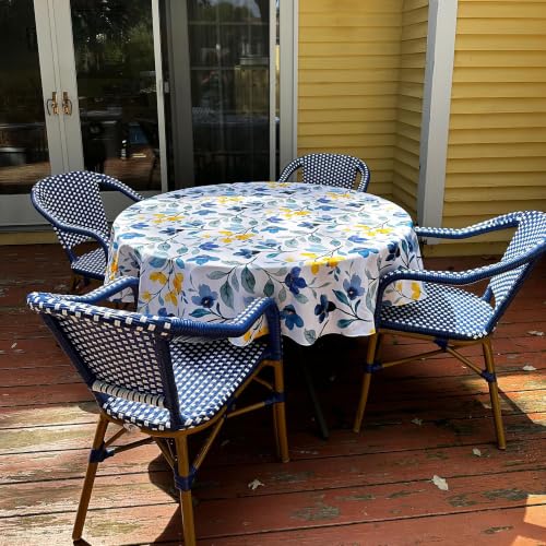 Image of PURPLE LEAF Outdoor French Bistro Arm Chairs Set of 2, Bamboo Finish, Blue