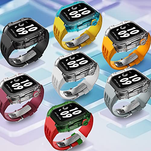 Funda de reloj de lujo transparente con correa de goma para Apple Watch de 45 mm 3
