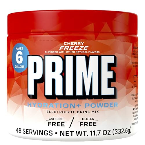 Image of PRIME Hydration+ Electrolyte Powder, Cherry Freeze, Sugar Free Hydration Drink Mix with Potassium, Magnesium & B Vitamins to Replenish Fluids, Caffeine Free, 6 Gallon Tub, 48 Srv