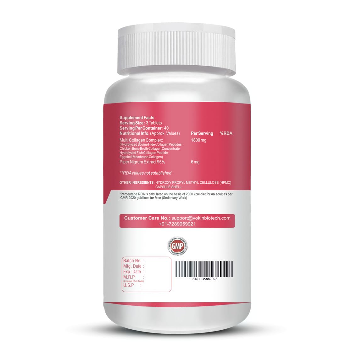 Vokin Biotech Multi Collagen Complex Peptide with all 5 Types I,II,III,V & X Supports Skin,Hair,Nails & Joints 120 Tablets, 200 grams — Amazon image 9